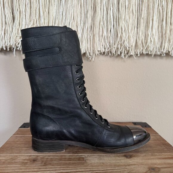 Jeffrey Campbell X Free People Vega Black Metal Toe Cap Flat Combat Boot Size 8 - Picture 6 of 16